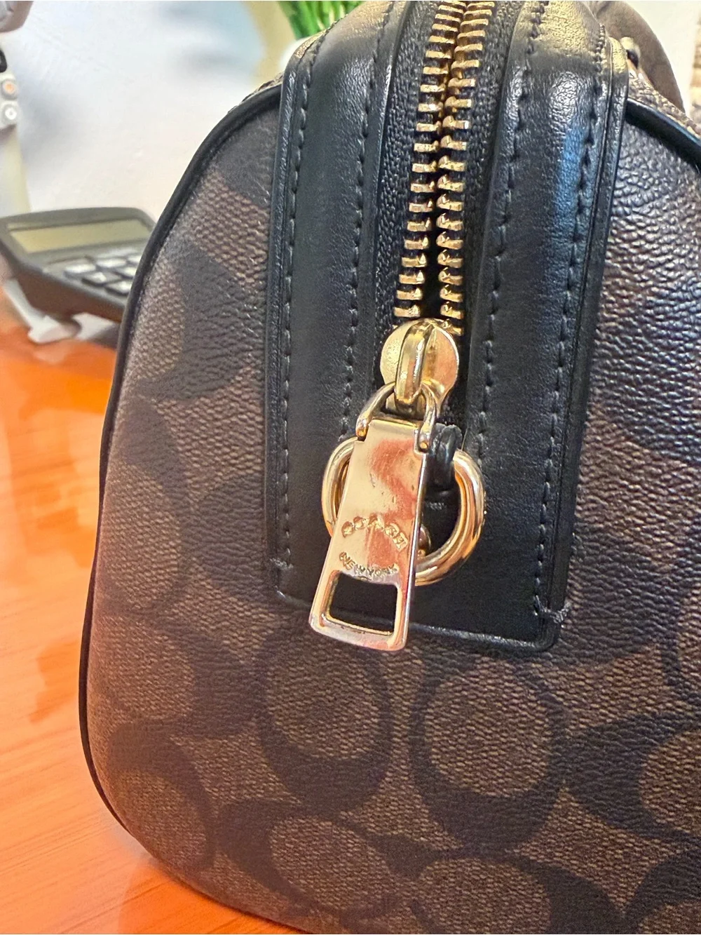 Coach Signature Rowan Satchel Brown & Black Gold Hardware